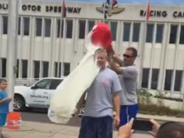 Man takes 'milk' ice bucket challenge at IMS as part of 50 states in 30 days to support ALS research